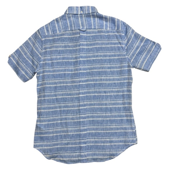 BEN SHERMAN Short Sleeve Stripe Print Linen Regular Fit Shirt, Blue/White, Small - Picture 4 of 5